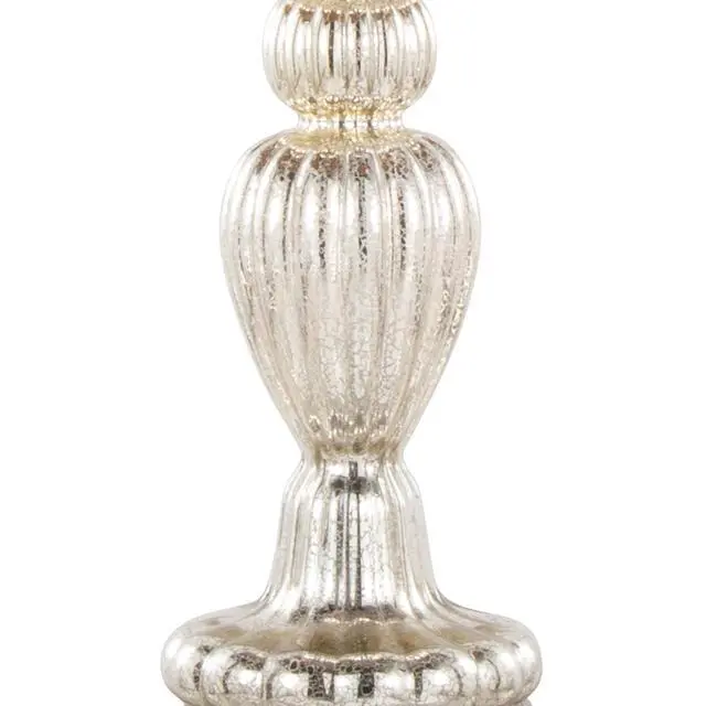 Alt view image 4 of 5 - Spade 30" Contemporary Glass Table Lamp in Mercury Glass, Brushed Nickel and Natural Linen Shade From Grandview Gallery - Set Of 2