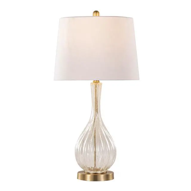 Alt view image 5 of 7 - Jenny 27" Contemporary Glass Table Lamp in Clear Crackle Glass, Gold Metal and White Linen Shade From Grandview Gallery - Set Of 2