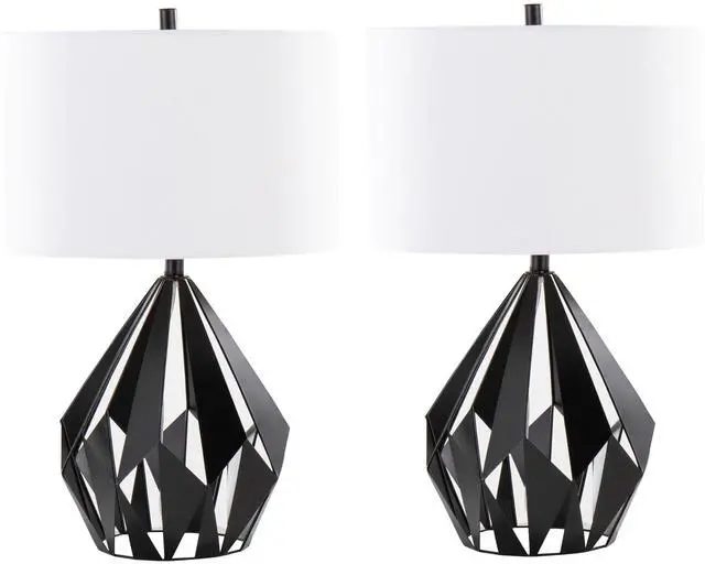 Main image of Me Tri 28" Contemporary Metal Table Lamp in Matte Black Metal with White Linen Shade From Grandview Gallery - Set Of 2