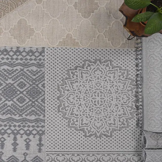 Alt view image 7 of 7 - Collection 72*48 inch Mocha / Geometric Indoor/ Outdoor Area Rug
