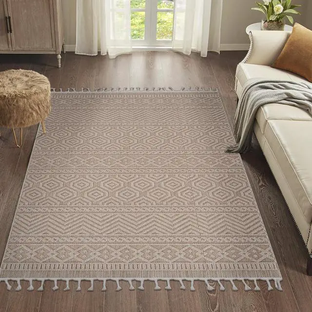 Alt view image 2 of 7 - Collection 72*48 inch Mocha / Geometric Indoor/ Outdoor Area Rug