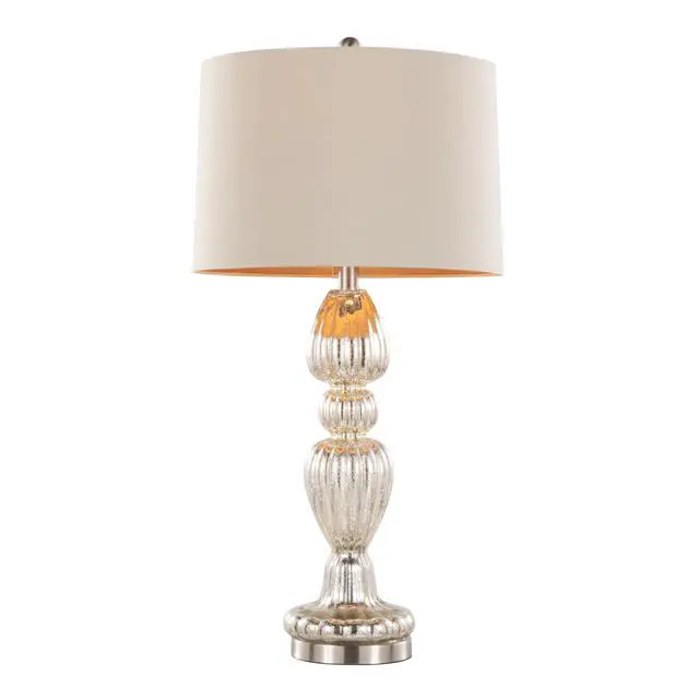 Alt view image 3 of 5 - Spade 30" Contemporary Glass Table Lamp in Mercury Glass, Brushed Nickel and Natural Linen Shade From Grandview Gallery - Set Of 2