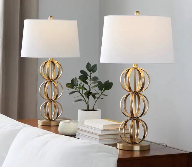 Alt view image 2 of 7 - Linx 29" Contemporary Metal Table Lamp in Gold Metal and White Linen Shade From Grandview Gallery - Set Of 2