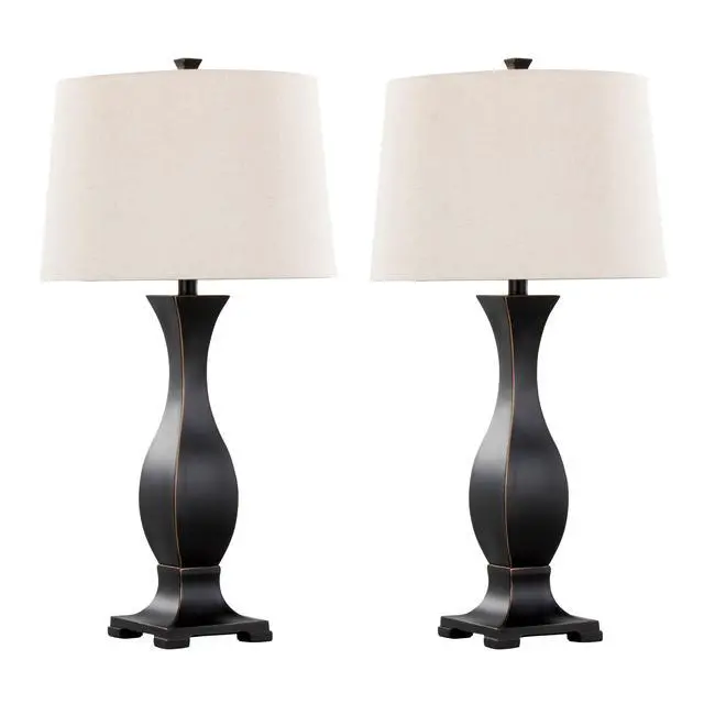 Alt view image 3 of 7 - 29" Contemporary Polyresin Table Lamp in Oil Rubbed Bronze Polyresin with Oat Linen Shade From Grandview Gallery - Set Of 2