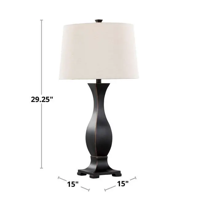 Alt view image 7 of 7 - 29" Contemporary Polyresin Table Lamp in Oil Rubbed Bronze Polyresin with Oat Linen Shade From Grandview Gallery - Set Of 2