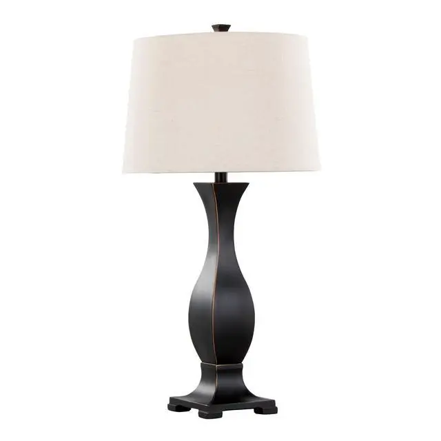 Alt view image 4 of 7 - 29" Contemporary Polyresin Table Lamp in Oil Rubbed Bronze Polyresin with Oat Linen Shade From Grandview Gallery - Set Of 2