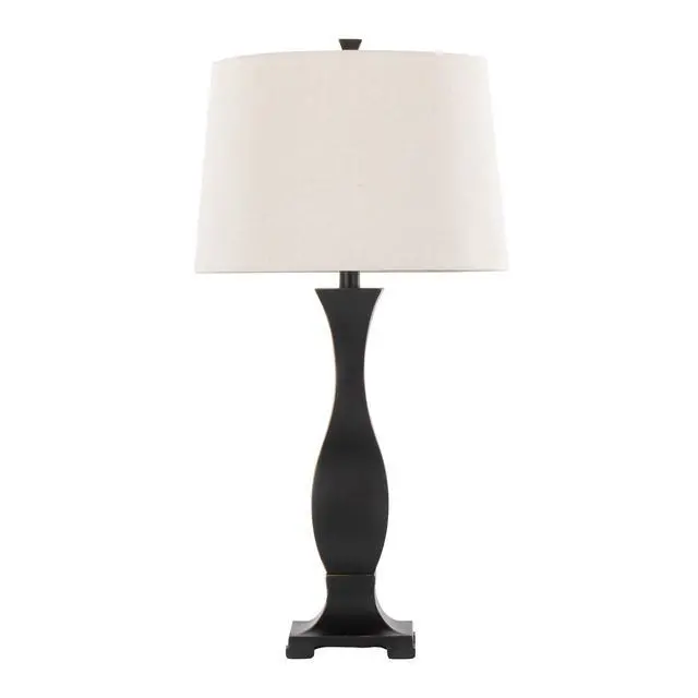 Alt view image 6 of 7 - 29" Contemporary Polyresin Table Lamp in Oil Rubbed Bronze Polyresin with Oat Linen Shade From Grandview Gallery - Set Of 2