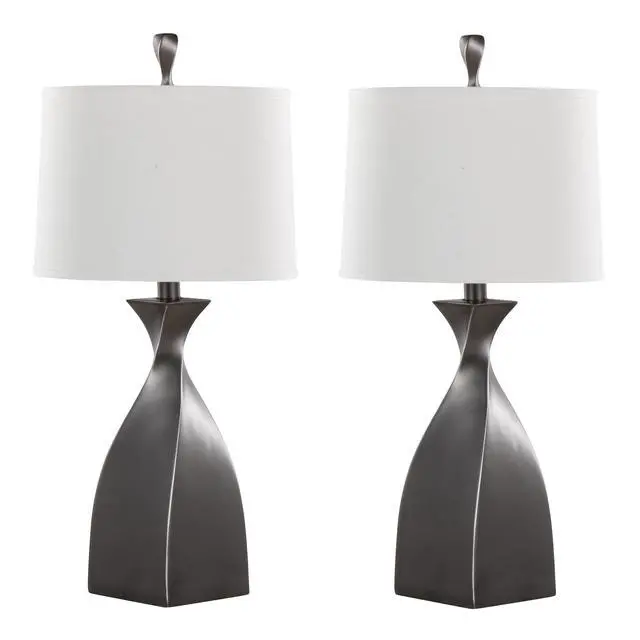 Alt view image 3 of 7 - 30" Contemporary Polyresin Table Lamp in Rubbed Grey Slate Polyresin with White Linen Shade From Grandview Gallery - Set Of 2