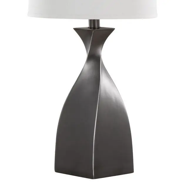 Alt view image 7 of 7 - 30" Contemporary Polyresin Table Lamp in Rubbed Grey Slate Polyresin with White Linen Shade From Grandview Gallery - Set Of 2