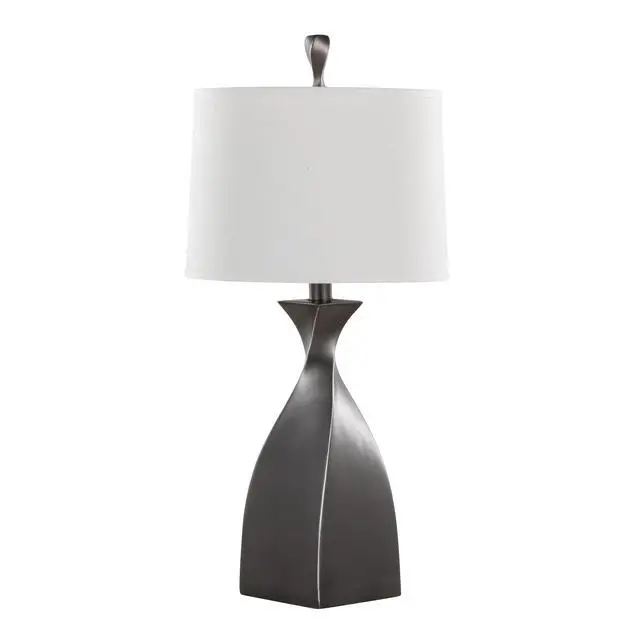 Alt view image 4 of 7 - 30" Contemporary Polyresin Table Lamp in Rubbed Grey Slate Polyresin with White Linen Shade From Grandview Gallery - Set Of 2