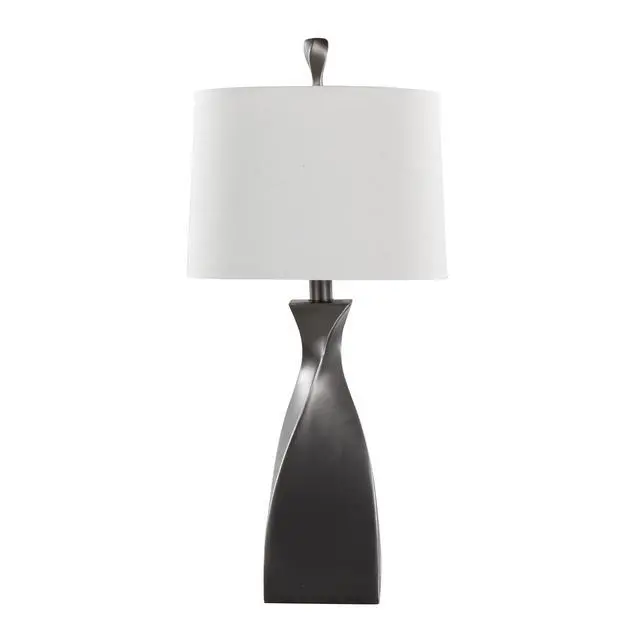 Alt view image 6 of 7 - 30" Contemporary Polyresin Table Lamp in Rubbed Grey Slate Polyresin with White Linen Shade From Grandview Gallery - Set Of 2