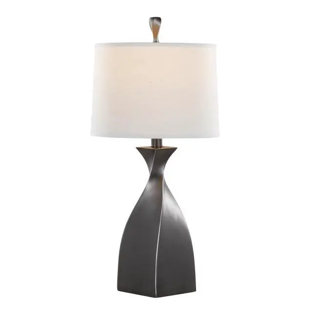 Alt view image 5 of 7 - 30" Contemporary Polyresin Table Lamp in Rubbed Grey Slate Polyresin with White Linen Shade From Grandview Gallery - Set Of 2