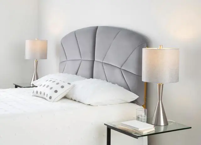 Main image of 23" Contemporary Metal Table Lamp in Brushed Nickel and Grey Linen Shade From Grandview Gallery - Set Of 2