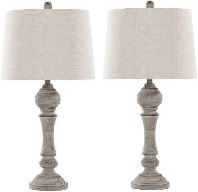 Main image of 32" Poly Table Lamp in Reclaimed Grey Polyresin with Oat Linen Shade From Grandview Gallery - Set Of 2