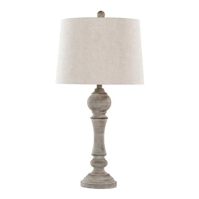 Alt view image 2 of 5 - 32" Poly Table Lamp in Reclaimed Grey Polyresin with Oat Linen Shade From Grandview Gallery - Set Of 2