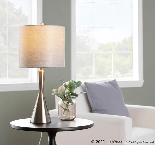 Alt view image 5 of 5 - 23" Contemporary Metal Table Lamp in Brushed Nickel and Grey Linen Shade From Grandview Gallery - Set Of 2
