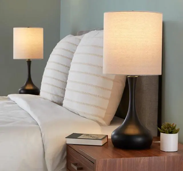 Alt view image 2 of 6 - Genie 24" Contemporary Metal Table Lamp in Matte Black Metal with Oatmeal Linen Shade From Grandview Gallery - Set Of 2