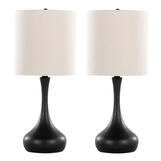 Alt view image 3 of 6 - Genie 24" Contemporary Metal Table Lamp in Matte Black Metal with Oatmeal Linen Shade From Grandview Gallery - Set Of 2