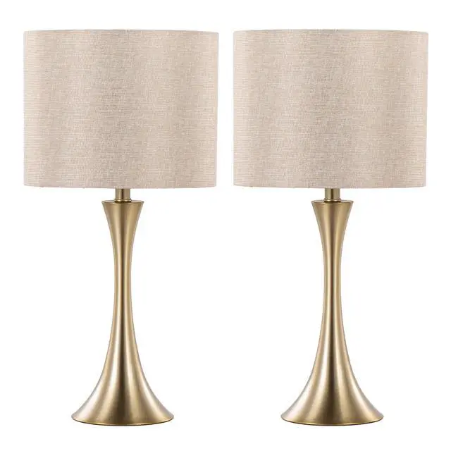 Alt view image 2 of 6 - 24" Contemporary Metal Table Lamp in Gold Metal with Golden Metallic Linen Shade From Grandview Gallery - Set Of 2