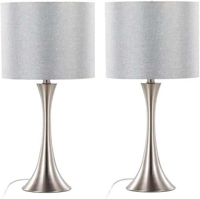 Alt view image 2 of 7 - 24" Contemporary Metal Table Lamp in Brushed Nickel and Grey Sparkly Linen Shade with Silver Metallic Threading From Grandview Gallery - Set Of 2