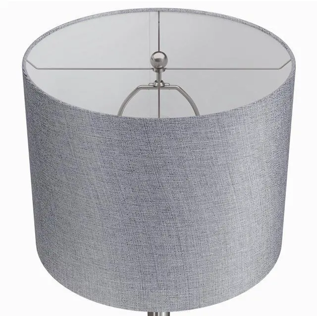 Alt view image 4 of 7 - 24" Contemporary Metal Table Lamp in Brushed Nickel and Grey Sparkly Linen Shade with Silver Metallic Threading From Grandview Gallery - Set Of 2