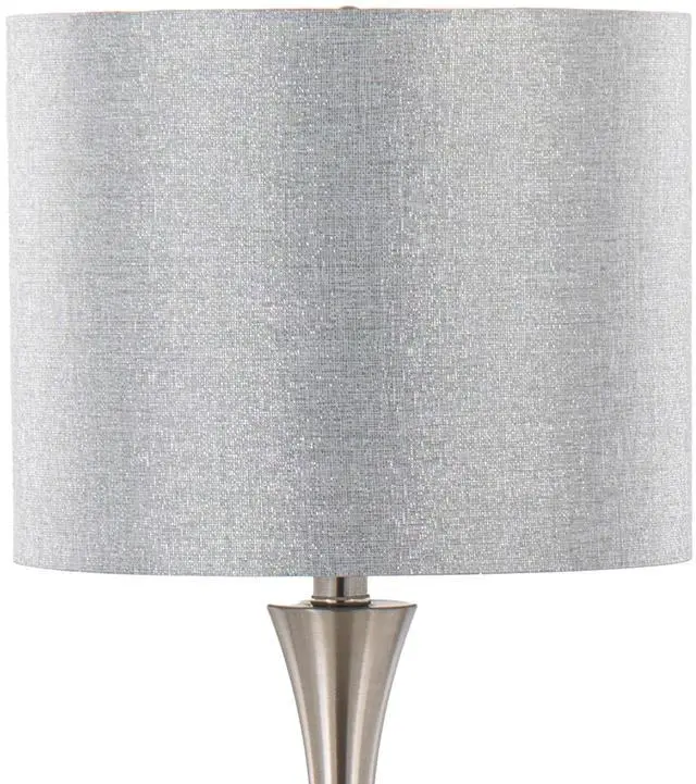 Alt view image 5 of 7 - 24" Contemporary Metal Table Lamp in Brushed Nickel and Grey Sparkly Linen Shade with Silver Metallic Threading From Grandview Gallery - Set Of 2