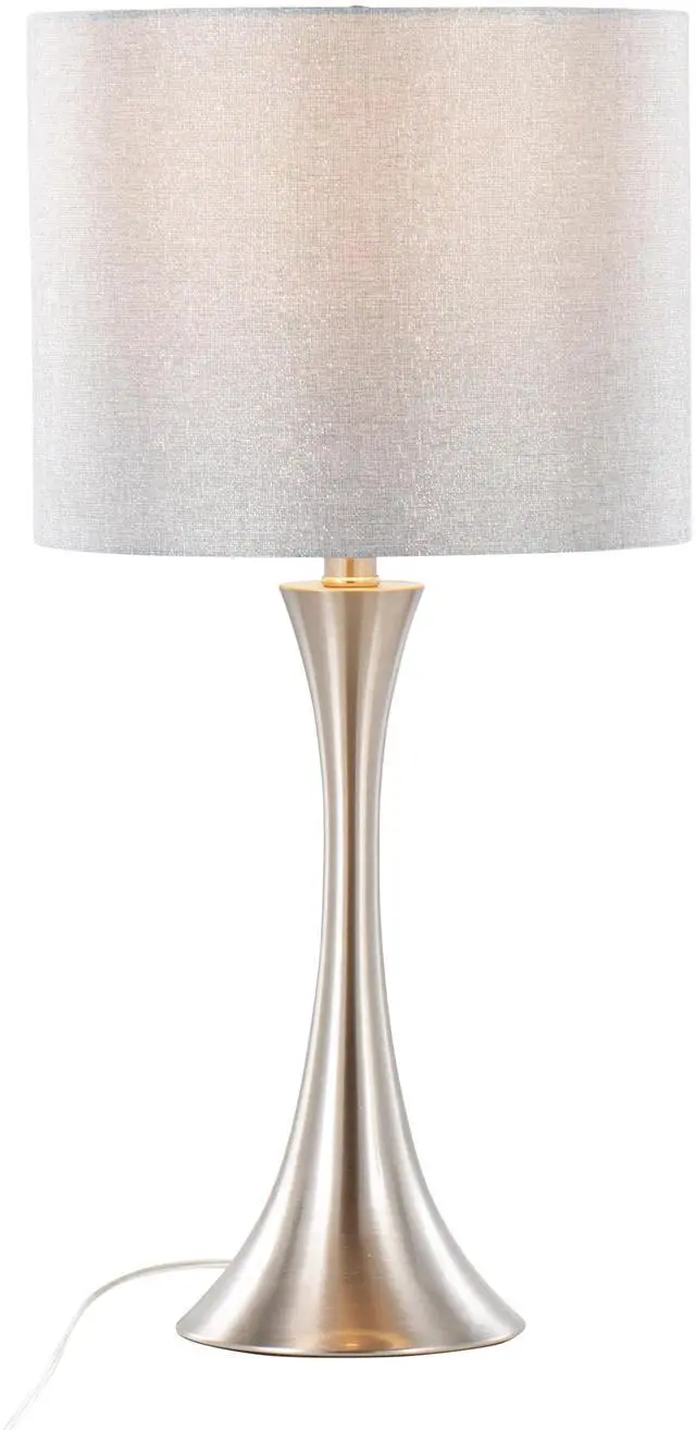 Alt view image 6 of 7 - 24" Contemporary Metal Table Lamp in Brushed Nickel and Grey Sparkly Linen Shade with Silver Metallic Threading From Grandview Gallery - Set Of 2