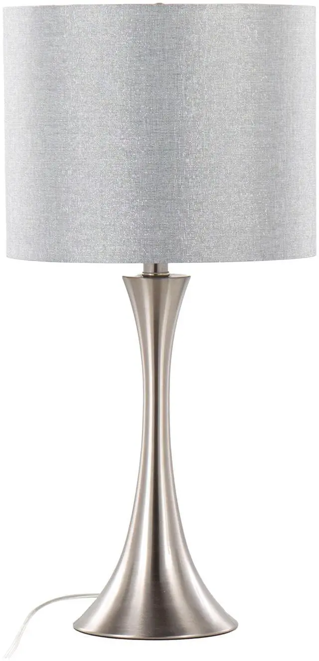 Alt view image 7 of 7 - 24" Contemporary Metal Table Lamp in Brushed Nickel and Grey Sparkly Linen Shade with Silver Metallic Threading From Grandview Gallery - Set Of 2
