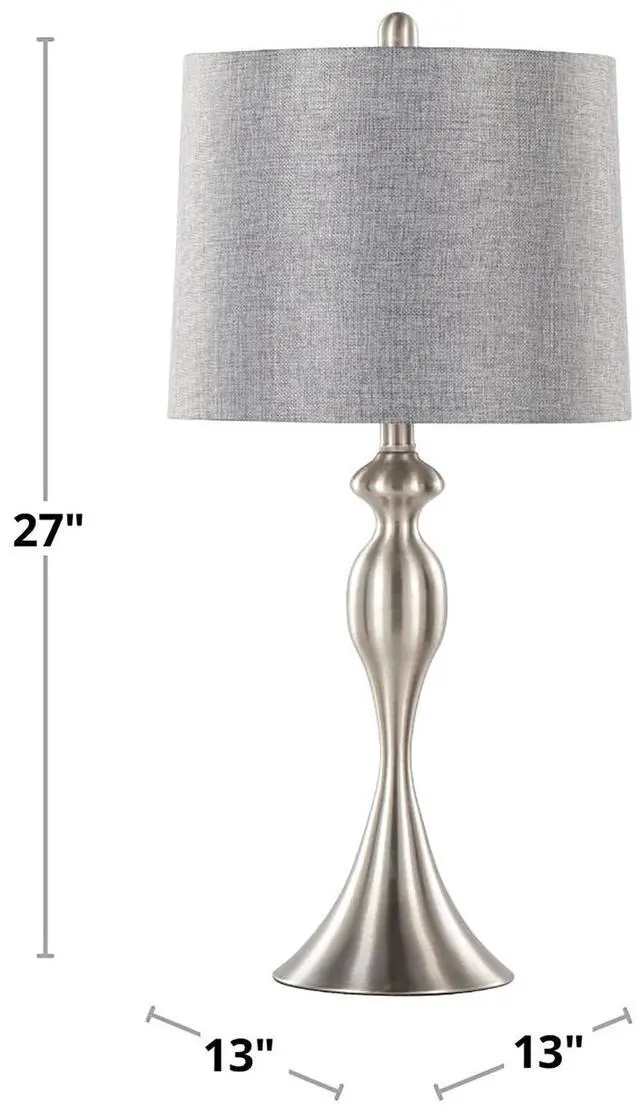 Alt view image 4 of 7 - 27" Contemporary Metal Table Lamp in Brushed Nickel with Grey Textured Linen Shade From Grandview Gallery - Set Of 2
