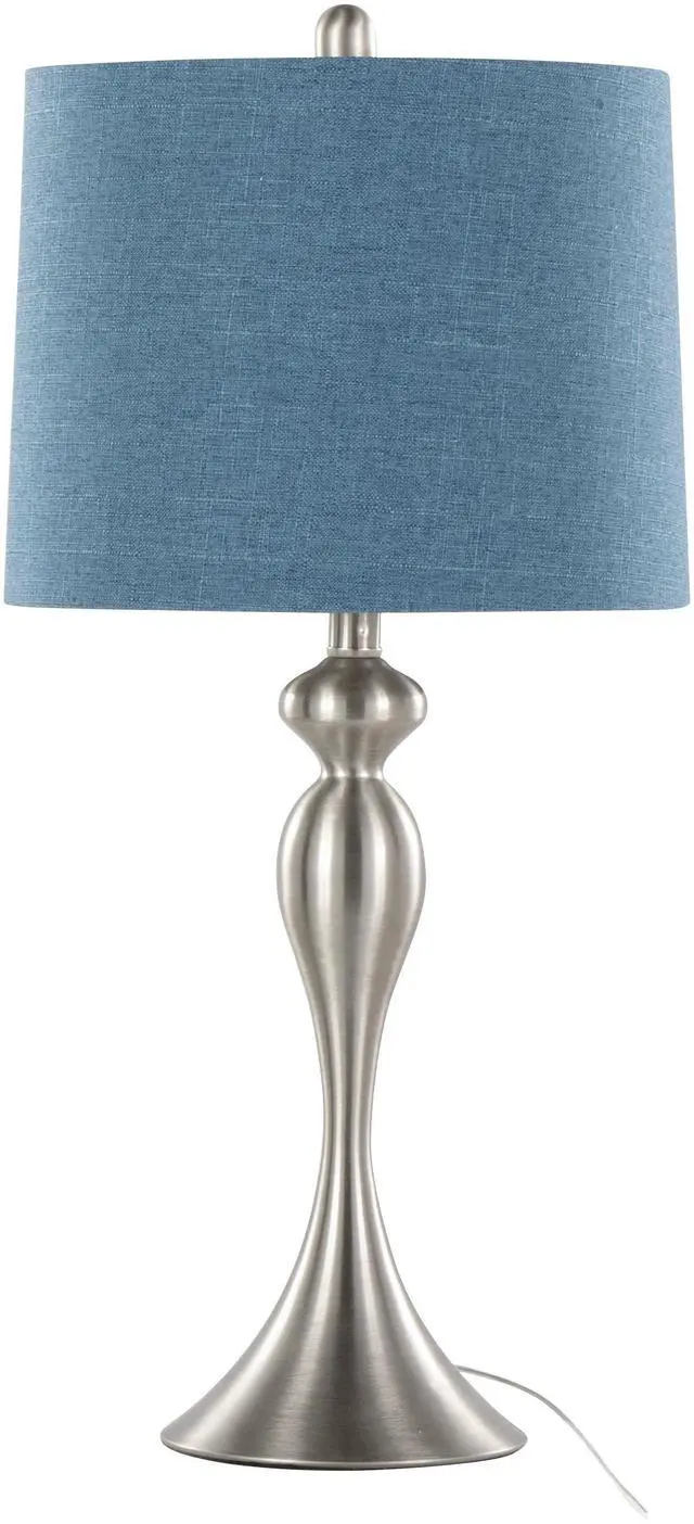 Alt view image 3 of 6 - 27" Contemporary Metal Table Lamp in Brushed Nickel with Mon Blue Textured Slub Linen Shade From Grandview Gallery - Set Of 2