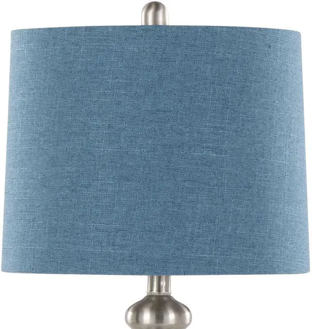 Alt view image 5 of 6 - 27" Contemporary Metal Table Lamp in Brushed Nickel with Mon Blue Textured Slub Linen Shade From Grandview Gallery - Set Of 2