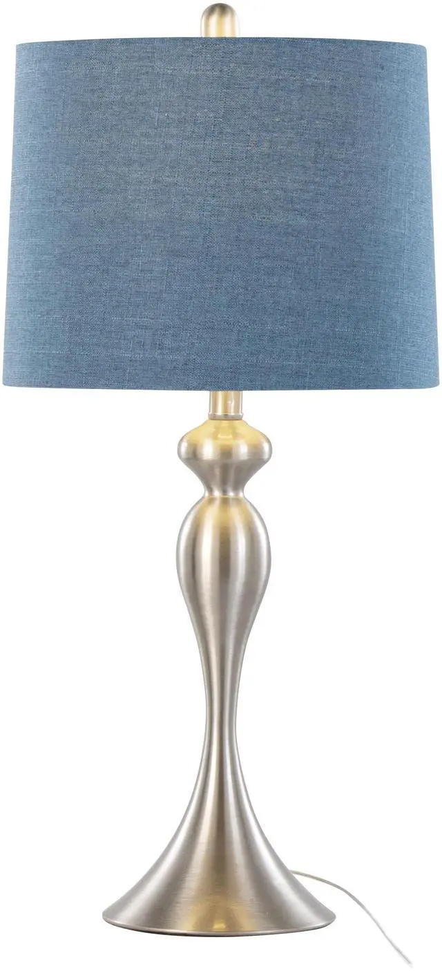 Alt view image 4 of 6 - 27" Contemporary Metal Table Lamp in Brushed Nickel with Mon Blue Textured Slub Linen Shade From Grandview Gallery - Set Of 2