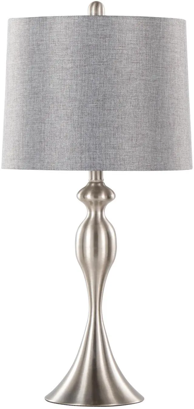 Alt view image 5 of 7 - 27" Contemporary Metal Table Lamp in Brushed Nickel with Grey Textured Linen Shade From Grandview Gallery - Set Of 2