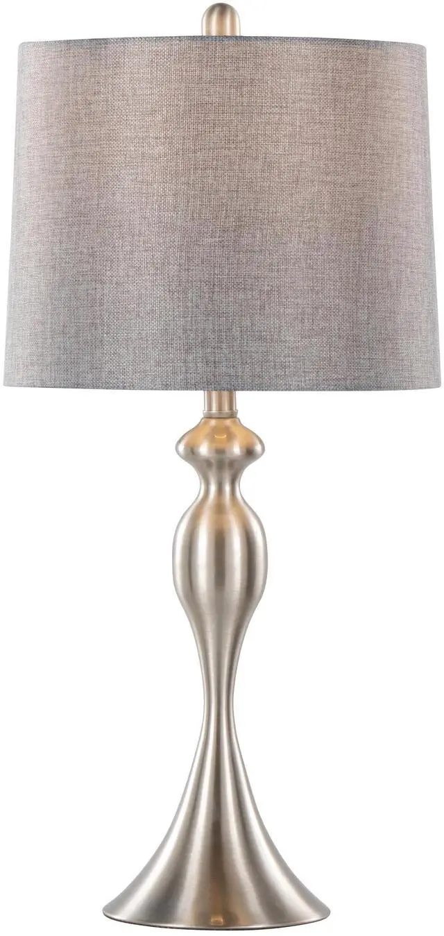 Alt view image 6 of 7 - 27" Contemporary Metal Table Lamp in Brushed Nickel with Grey Textured Linen Shade From Grandview Gallery - Set Of 2