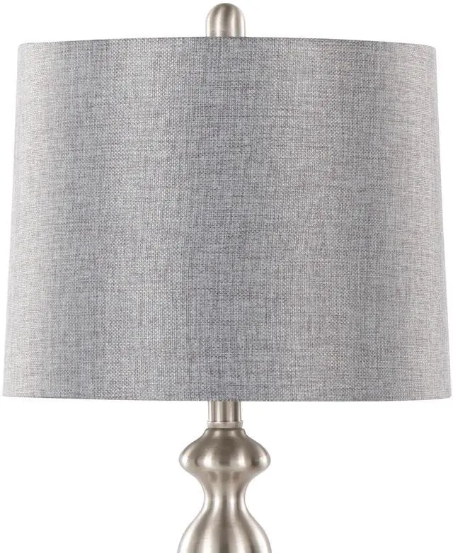 Alt view image 7 of 7 - 27" Contemporary Metal Table Lamp in Brushed Nickel with Grey Textured Linen Shade From Grandview Gallery - Set Of 2