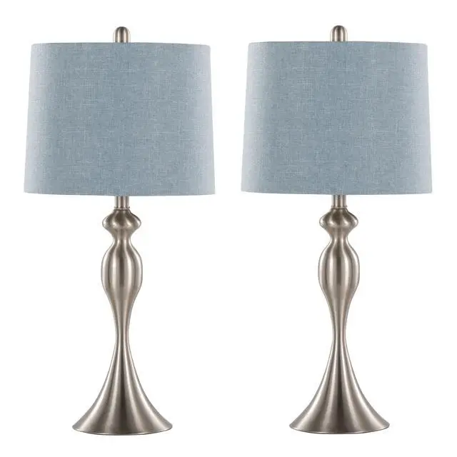 Alt view image 3 of 7 - 27" Contemporary Metal Table Lamp in Brushed Nickel with Light Blue Linen Shade From Grandview Gallery - Set Of 2