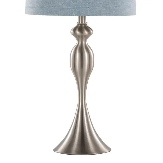 Alt view image 7 of 7 - 27" Contemporary Metal Table Lamp in Brushed Nickel with Light Blue Linen Shade From Grandview Gallery - Set Of 2