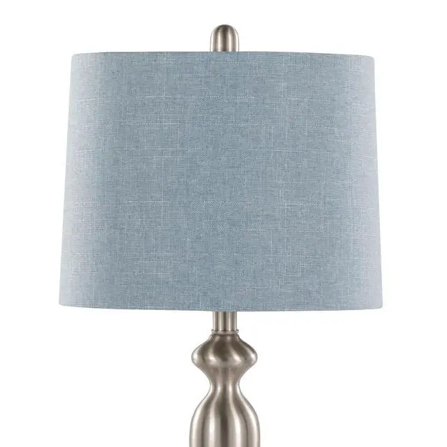 Alt view image 4 of 7 - 27" Contemporary Metal Table Lamp in Brushed Nickel with Light Blue Linen Shade From Grandview Gallery - Set Of 2