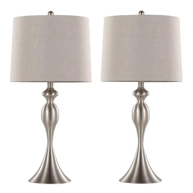 Alt view image 2 of 7 - 27" Contemporary Metal Table Lamp in Brushed Nickel with Light Grey Textured Linen Shade From Grandview Gallery - Set Of 2