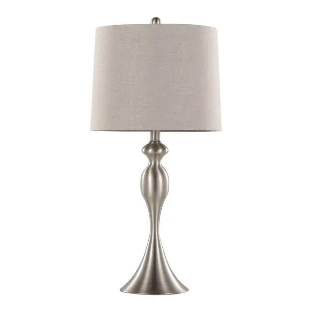 Alt view image 3 of 7 - 27" Contemporary Metal Table Lamp in Brushed Nickel with Light Grey Textured Linen Shade From Grandview Gallery - Set Of 2