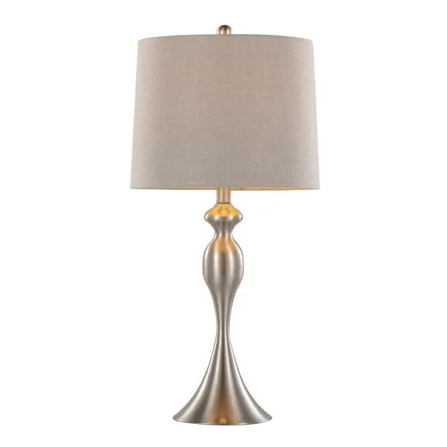 Alt view image 4 of 7 - 27" Contemporary Metal Table Lamp in Brushed Nickel with Light Grey Textured Linen Shade From Grandview Gallery - Set Of 2