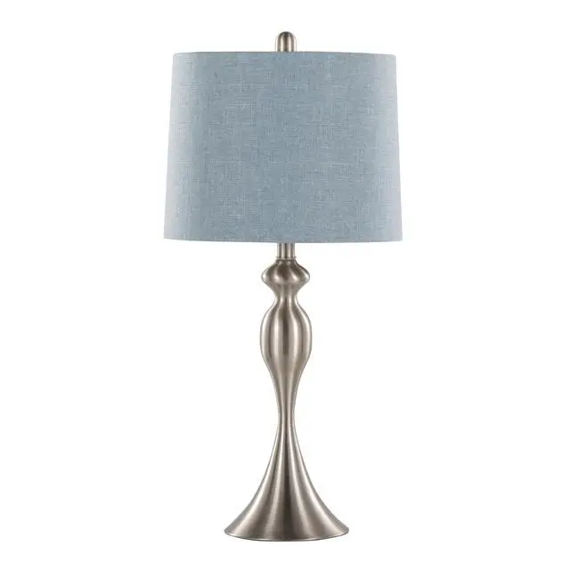 Alt view image 5 of 7 - 27" Contemporary Metal Table Lamp in Brushed Nickel with Light Blue Linen Shade From Grandview Gallery - Set Of 2