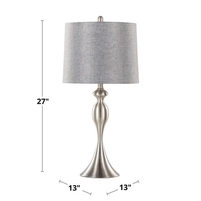 Alt view image 7 of 7 - 27" Contemporary Metal Table Lamp in Brushed Nickel with Light Grey Textured Linen Shade From Grandview Gallery - Set Of 2