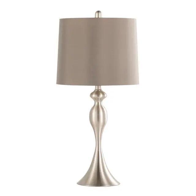 Alt view image 3 of 6 - 27" Contemporary Metal Table Lamp in Brushed Nickel with Taupe Satin Shade From Grandview Gallery - Set Of 2