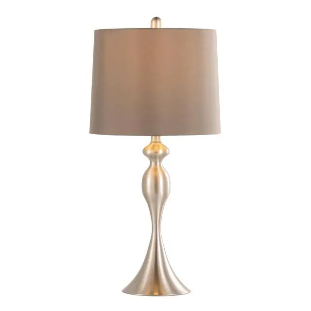 Alt view image 4 of 6 - 27" Contemporary Metal Table Lamp in Brushed Nickel with Taupe Satin Shade From Grandview Gallery - Set Of 2