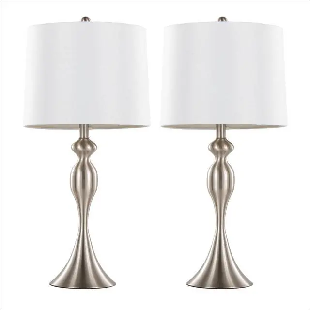 Alt view image 2 of 7 - 27" Contemporary Metal Table Lamp in Brushed Nickel with White Textured Linen Shade From Grandview Gallery - Set Of 2