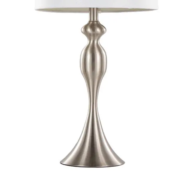 Alt view image 3 of 7 - 27" Contemporary Metal Table Lamp in Brushed Nickel with White Textured Linen Shade From Grandview Gallery - Set Of 2