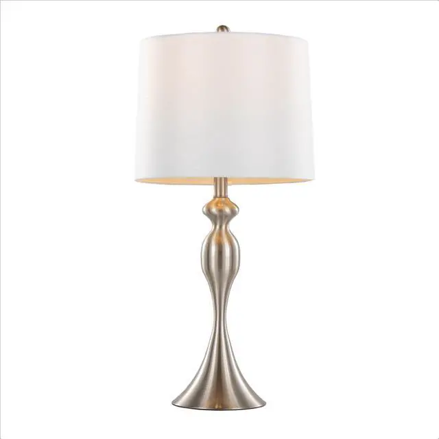 Alt view image 4 of 7 - 27" Contemporary Metal Table Lamp in Brushed Nickel with White Textured Linen Shade From Grandview Gallery - Set Of 2