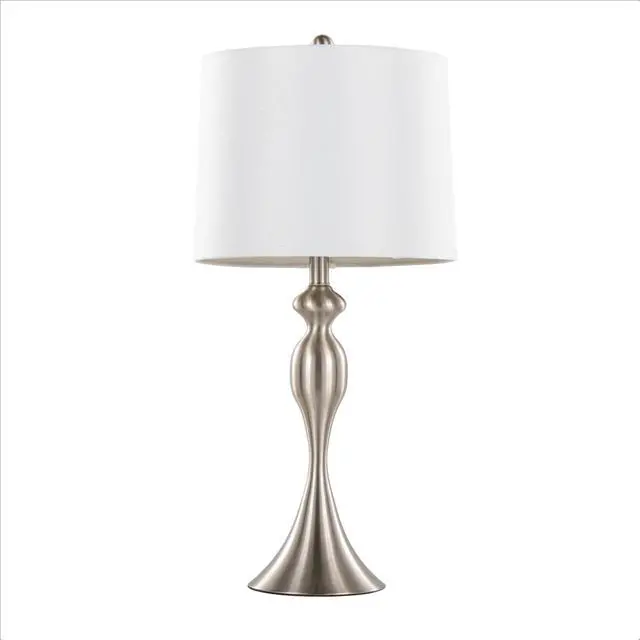 Alt view image 5 of 7 - 27" Contemporary Metal Table Lamp in Brushed Nickel with White Textured Linen Shade From Grandview Gallery - Set Of 2
