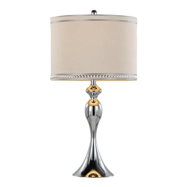 Alt view image 4 of 6 - 27" Contemporary Metal Table Lamp in Polished Chrome and Cream Linen Shade with Trim From Grandview Gallery - Set Of 2